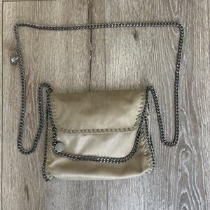 Stella McCartney Falabella Mini Taupe Metallic Cross Body Bag Gun Metal Strap